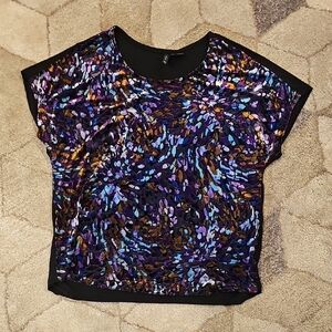 Nwot New Directions Multi Colored Velvet Cap Sleeve Blouse
